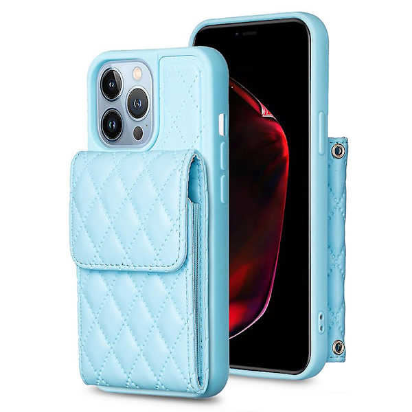 Bf22-stil för Iphone 13 Pro Kickstand Cover Pu Läderbelagd TPU-kortplatser Phone case Blue