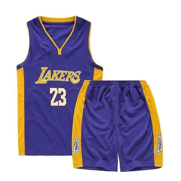 Kids Unisex Basket Training Suit Kits Väst Skjorta + Shorts Sets_s 23 Purple lakers 2XL(160-165CM)