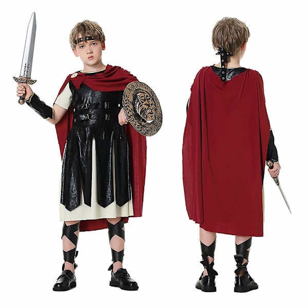 Spartan Warrior set Roman Gladiator Cosplay Halloween Carnival kostym för vuxet barn Child with knife shield M
