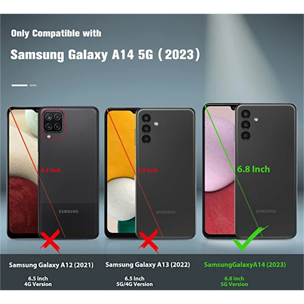 Xhy Samsung Galaxy A14 5G- case med skärm- och linsskydd och magnetiskt ringfäste Kickstand Military Grade helkropp dubbellager Durabl black