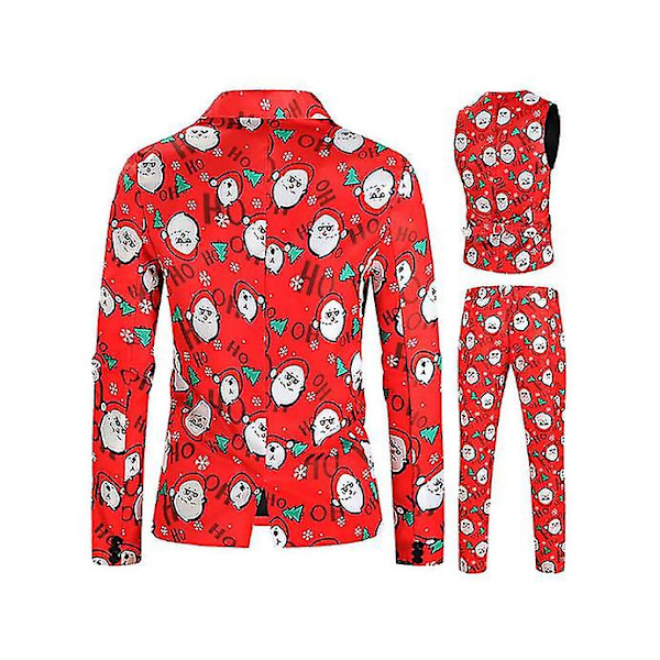 Juldräkt 3st/ set Blazer Kostym Finklänning Väst Blazer Byxor Jultomte Printed Formell klänning Outfits Tmall 4XL