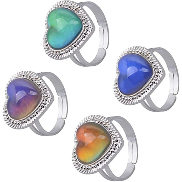 4st Mood Rings För Ring Flickor Barn Pojkar Bulk Kvinnor- Hjärtform Justerbar Kreativ Mode Mood Ringar Fingerringar Färgbyte Ringar