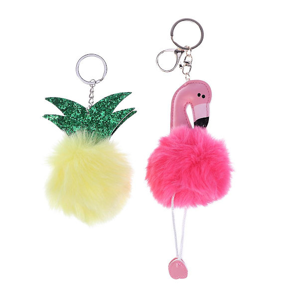 2 st fluffig nyckelring plysch flamingo ananas nyckelring nyckelhållare hängande dekoration