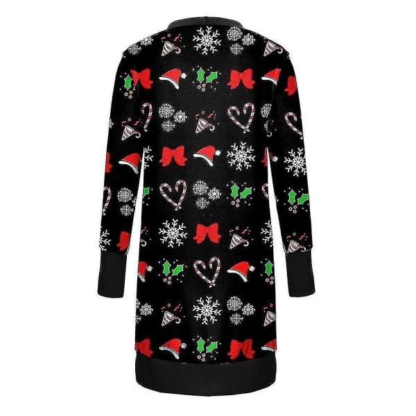 Christmas Cardigan Dam Långärmad Xmas Jumper öppen främre kappa Dark Black L