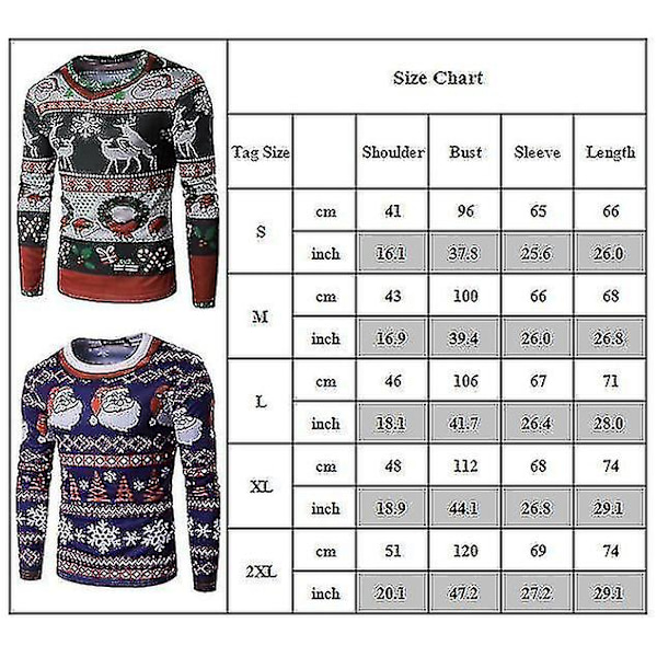Män Jul Roligt print ful T-shirt Xmas Party Casual Nyhet Långärmade toppar CT291 M