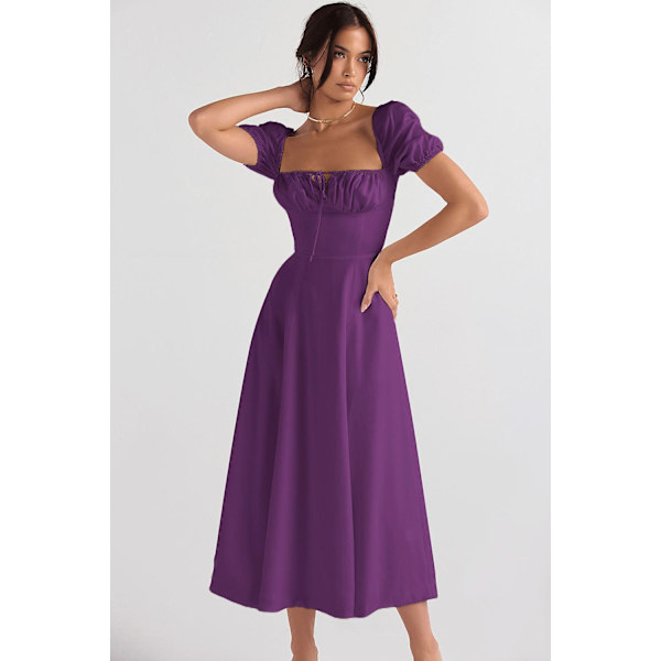 Blommönstrat print ärmlöst rynkad byst delat lår Boho midiklänning Carmen print bustier solklänning Purple Dress Asia M   EU S