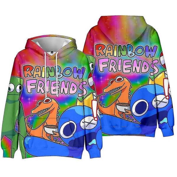 Barn Pojke Flickor Rainbow Friends Printed långärmad Luvtröja med huvtröja med främre ficka Toppar A 11-12 Years