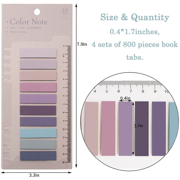 800 st Sticky Index-flikar för att kommentera böcker, skrivbara sidlappar med linjal för sidmarkering Klassificera fil, Morandi Color null none