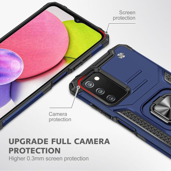Xhy Samsung Galaxy A03S Case med magnetisk ringhållare Kickstand Militärklass helkropp Dubbellagers fallskydd Robust Hållbar lossnar blue