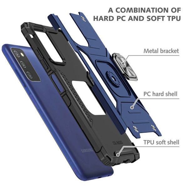 Xhy Samsung Galaxy A03S Case med magnetisk ringhållare Kickstand Militärklass helkropp Dubbellagers fallskydd Robust Hållbar lossnar blue