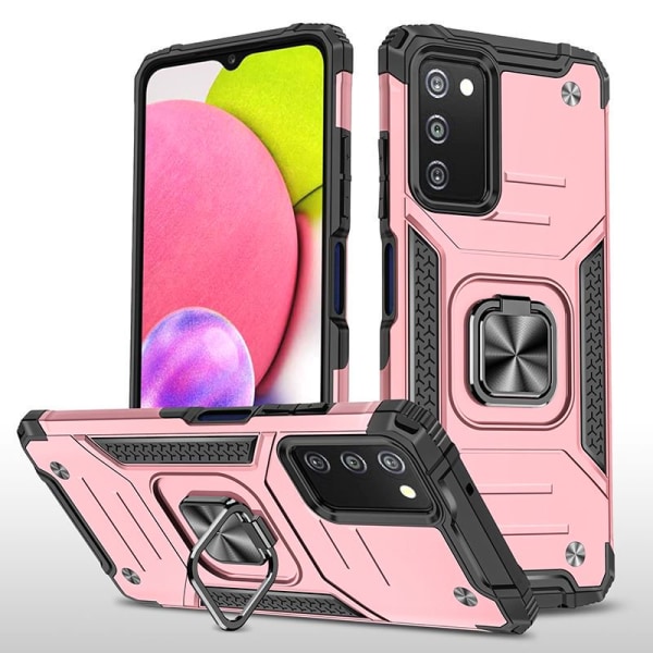 Xhy Samsung Galaxy A03S Case med magnetisk ringhållare Kickstand Militärklass helkropp Dubbellagers fallskydd Robust Hållbar lossnar rosegold