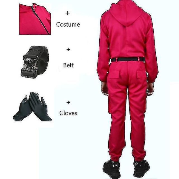 Squid Game Cosplay Jumpsuit Boss Coat Mask Handskar omgång sex Samma skurk Röd kostym Vuxen Barn-r Set 1 XL(185cm-195cm)