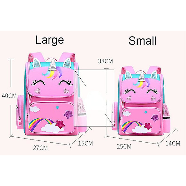 1-5 årskurs grundskoleelever ryggsäck för flickor 3d tecknad enhörning skolväska barn söt regnbåge mochila escolar 3pcs small rose none