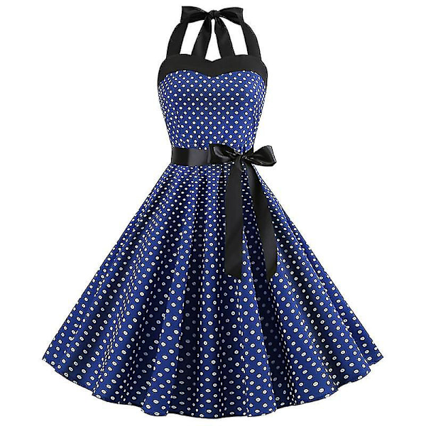 Sexig Retro Röd Polka Dot Klänning Audrey Hepburn Vintage Halter Klänning 50-talet 60-talet Gothic Pin Up Rockabilly Dress Robe XXL