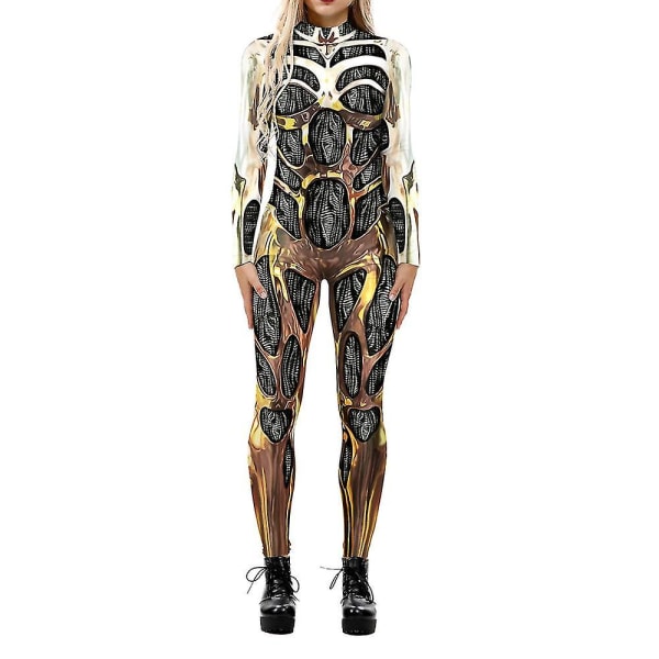 Halloween 3d Printed Cosplay Jumpsuit Karnevalsfest Cyberpunk Playsuit Fancy Dress Kostym för kvinnor Vuxen Gold M