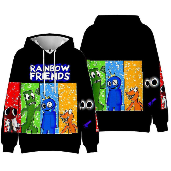 Barn Pojke Flickor Rainbow Friends Printed långärmad Luvtröja med huvtröja med främre ficka Toppar B 9-10 Years