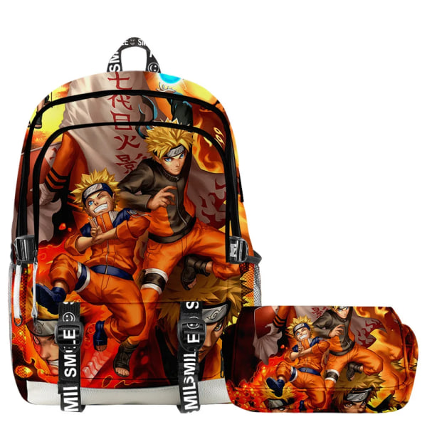 NY ryggsäck med seriefigur NARUTO Anime för barn, pojkar och flickor, dubbelvåningsryggsäckssats, pennfodral, vattentät skolväska för tonåringar O 2PCS SET