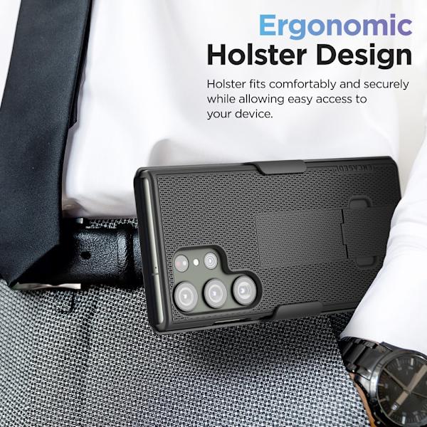 Inkapslad DuraClip Designad för Samsung Galaxy S23 ULTRA Bältesklämma Case, Smal phone case med hölster (svart)