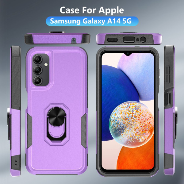 Elegant Choise phone case med ringställ för Samsung Galaxy A14 5G Shockproof Armor Cover, svart purple