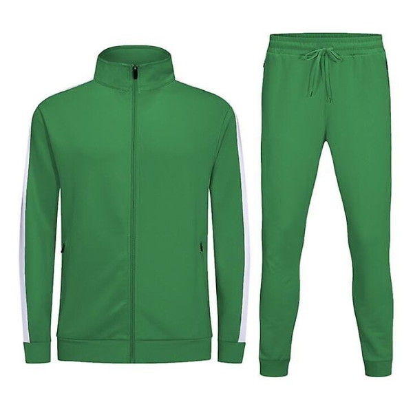 Träningsdräkt för män Athletic Full Zip Casual Sports Jogging Gym Sweatsuit Green 2XL