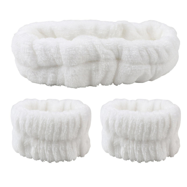 1 Hårband 2 Handledsband Set Mikrofiber Handdukstvätt Handduksband Armband för att tvätta ansiktsabsorberande armband Handledssvettband för kvinnor Gir White