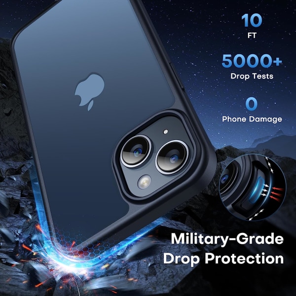 LϟK 3-i-1 för iPhone 13- case/iPhone 14- case, genomskinlig matt baksida med [2X skärmskydd], [falltestad i militärklass] Stötsäker A
