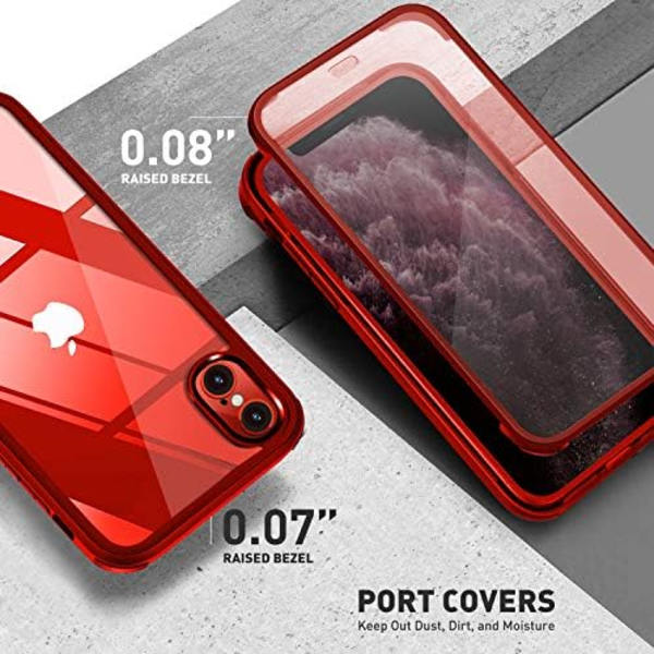 UBUNU iPhone Xs Max- case med skärmskydd [Inbyggt 9H hårt härdat glas], för Magsafe 360 ​​helkroppsskydd, genomskinligt skyddande iPh Red