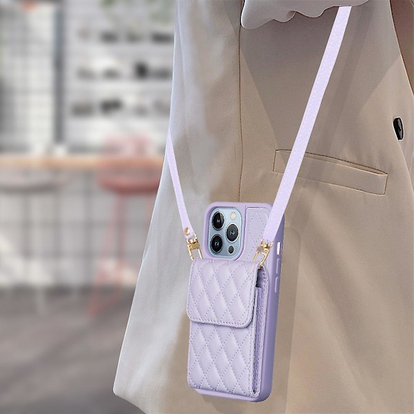 Bf22-stil för Iphone 13 Pro Kickstand Cover Pu Läderbelagd TPU-kortplatser Phone case Purple