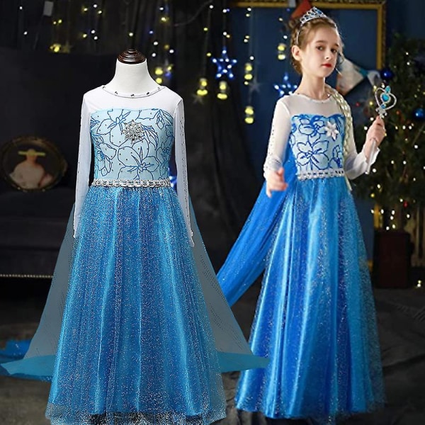 Frozen Elsa Princess Cosplay Barn Flickor Ice Queen Party Fancy Dress Up Kostym 6-7 Years