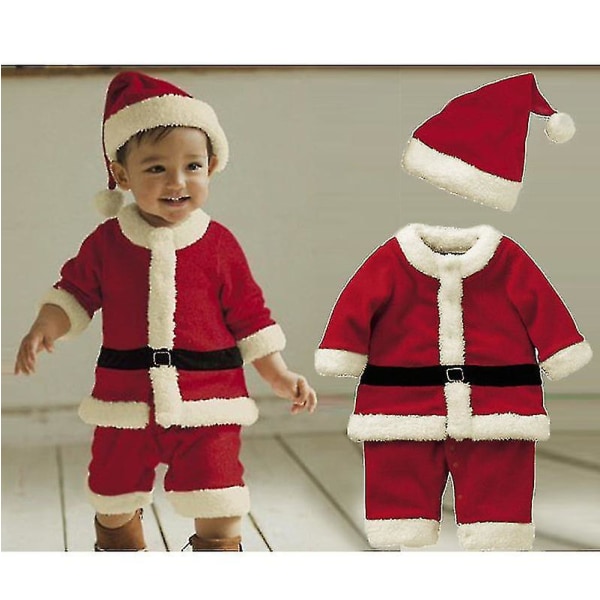 Barn Barn Jul Cosplay Jultomte Kostym Baby X-mas Outfit 3/4- set Klänning/byxor+toppar+hatt+kappa+bälte För pojkar Flickor 100cm (2T-3T) Girl