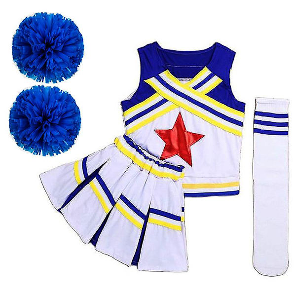 Pompoms Cheerleading Dräkt Dam Flickor Tävling Röd Cheerleaders Skollag Uniform Klass Dräkt För Barn Danskostymer XL 140CM 26-32KG Girl Cheerleader B