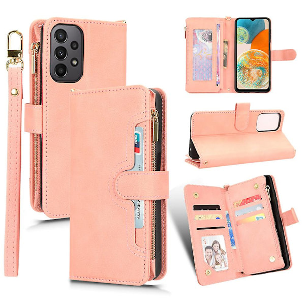 För Samsung Galaxy A23 4g / A23 5g (global version) Blixtlåsficka Läderplånbok Phone case Mobilfodral Cover Pink