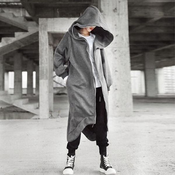 Unisex långärmad huva Nazgul lång kappa dragkedja Fleecefodrad lång luvtröja Gray M