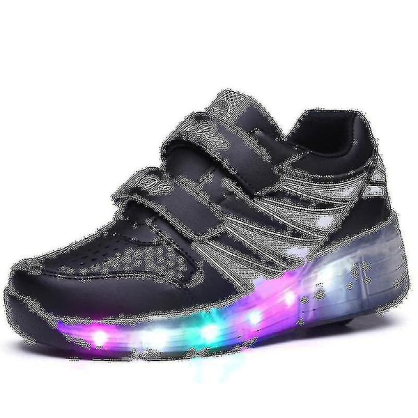 2022 Nya Led Light Up Roller Shoes Double Wheel USB Uppladdningsbara skridskoskor Black 31