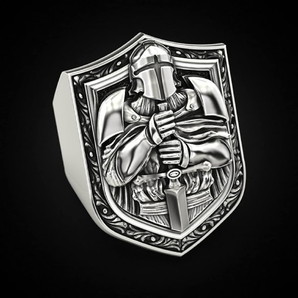 Tempelriddare Svärd Ring För Män, Gotisk Crusader Shield Ring Medeltida Sword Sword Ring Korshjälm Warrior Ring För Pojkar