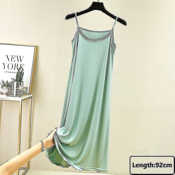 Seamless Full Slips Under Dress Dam Summer Plus Size Ärmlös Ice Silk Underkjol Underkjol Sexig Slim Strap Nattklänning_h Green-92cm M Weight(40-55kg)