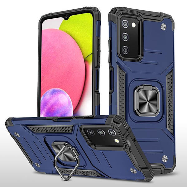 Xhy Samsung Galaxy A03S Case med magnetisk ringhållare Kickstand Militärklass helkropp Dubbellagers fallskydd Robust Hållbar lossnar blue