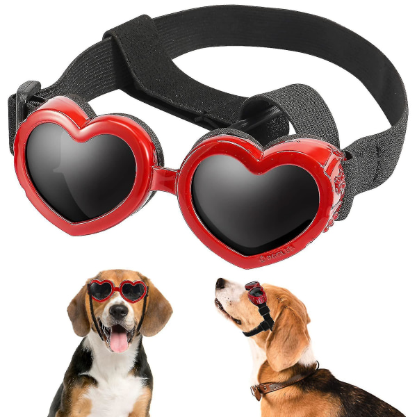 Hundsolglasögon för små hundar Uv-skydd Justerbar rem Valp Kärleksformade solglasögon Play Cool red