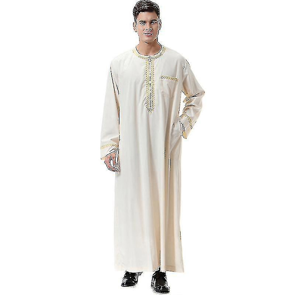 Herr Mu Saudi Robe Kaftan Dubai Tunika Long Top Blus Thobe Kläder A beige M