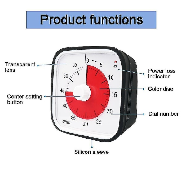 Visuell nedräkningstimer, överdimensionerad visuell timer för klassrum för barn och vuxna, hållbar mekanisk kökstimerklocka null none