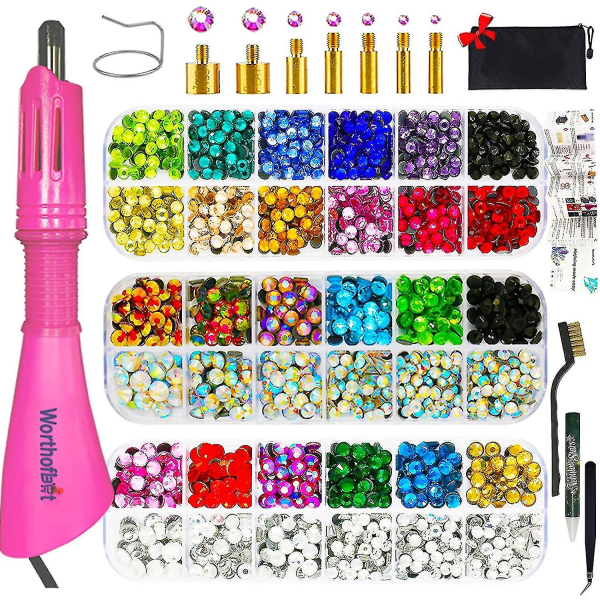 Rhinestone Setter, Applicator Toolkit, Hot Fixed Wand Bedazzler Kit, 4080st, Ab Crystal, Clear, 14 färger, 7 tips, 4 Gems storlekar, pincett, null none