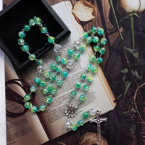 Antik religiös Mary Välsignelse Rosenkrans Bön Katolska pärlor Rosenkrans halsband Black