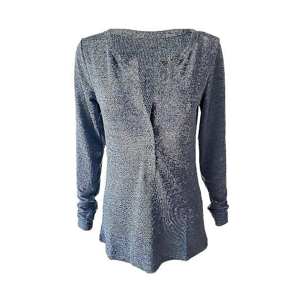 Kvinnors höst-/vintermode V-ringad print Långärmad Casual Lös T-shirt Plus Size Blue 2XL