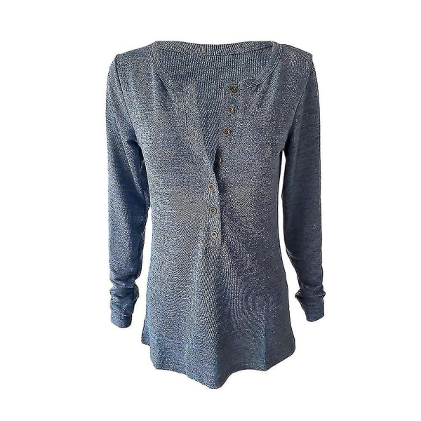 Kvinnors höst-/vintermode V-ringad print Långärmad Casual Lös T-shirt Plus Size Blue M