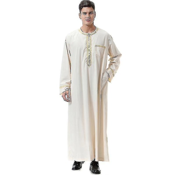 Herr Mu Saudi Robe Kaftan Dubai Tunika Long Top Blus Thobe Kläder A beige 3XL