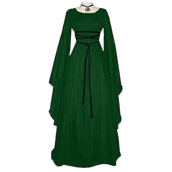 Kvinnor Halloween Renaissance Medeltida Maxiklänning Gotisk Cosplay Kostym Green S