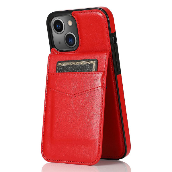 Telefon Kickstand Case För Iphone 14 Plus, Korthållare Pu Läder + Tpu Cover Red