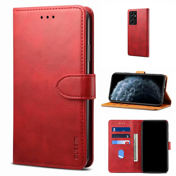 Case för Samsung S21 Ultra 5G 6,8" 2021 Release, Allytech-korthållare Flip Cover Repfri magnetisk knapp Vikbok Style Stan red