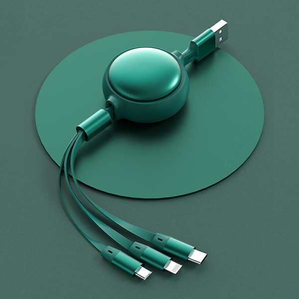 Flerladdningskabel, 3-i-1 laddningskabel, indragbar USB kabel, snabbladdningskabel, en-till-tre datakabel Green