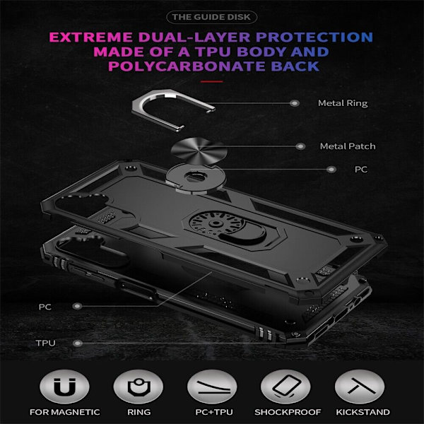 Xhy Samsung Galaxy A14 5G- case med skärm- och linsskydd och magnetiskt ringfäste Kickstand Military Grade helkropp dubbellager Durabl black
